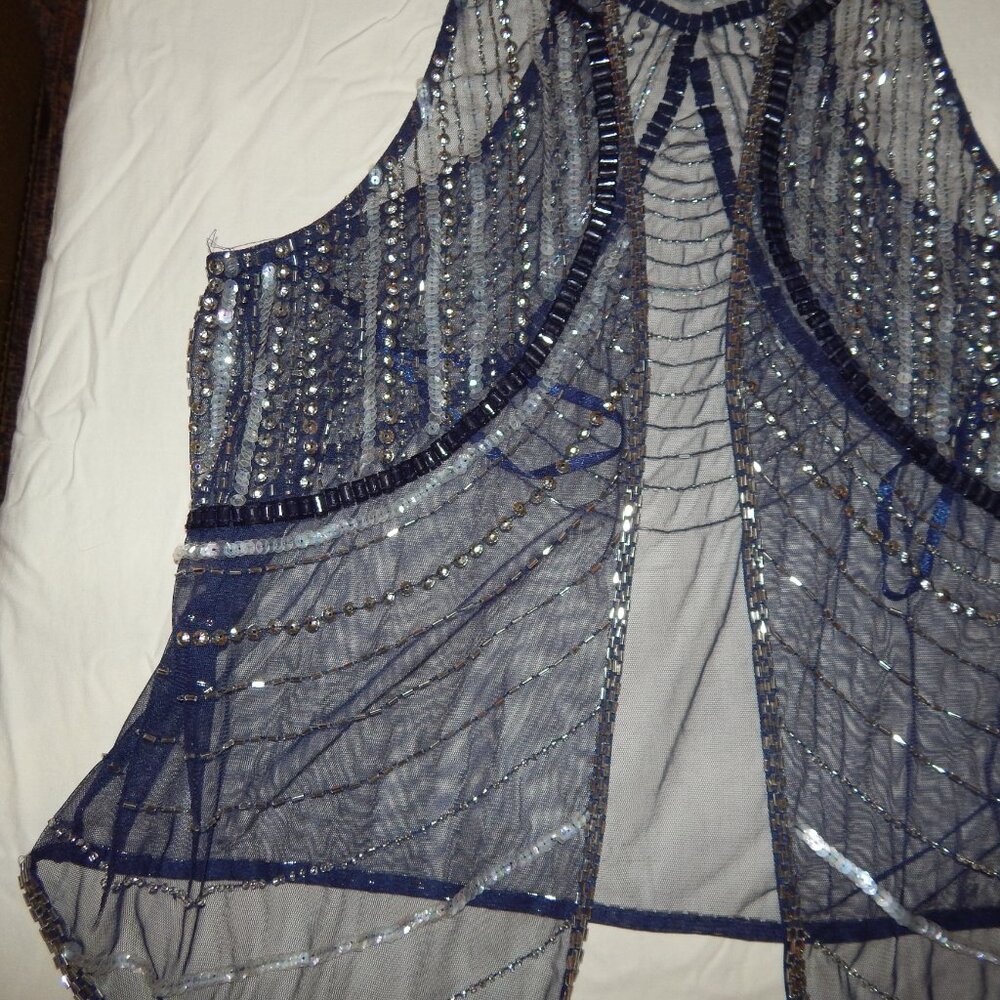 'Black' Navy Blue Sequin Embellished Beaded Vest - Picture 2 of 6